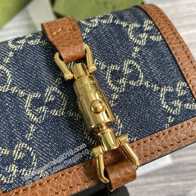 Gucci2021新顏色女包 古馳jackie1961系列女士短錢包 Gucci丹寧系列牛仔布短夾 645536  ydg3200